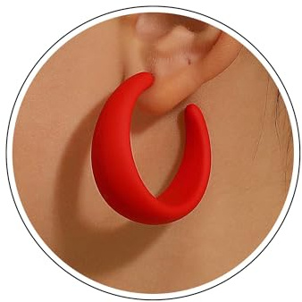 Wendalern Große Acryl-Reifen-Ohrringe C-förmige Harz-Ohrringe Klobige Offene Reifen Niedlich Süßigkeiten Geometrische Ohrringe Schmuck für Frauen Mädchen (Rot)