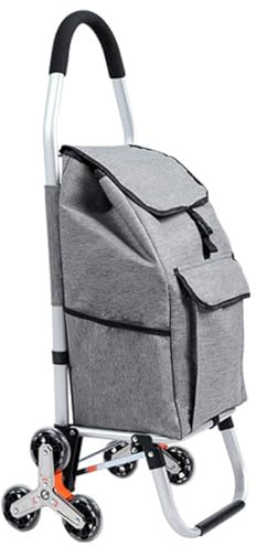 Aluminium Einkaufstrolley Treppensteiger, 2in1 Einkaufstrolley klappbar abnehmbare Tasche 6 Rollen Treppensteiger Einkaufswagen Einkaufshilfe Trolley, Max. Belastbarkeit 50kg,Wasserdicht (Grey)