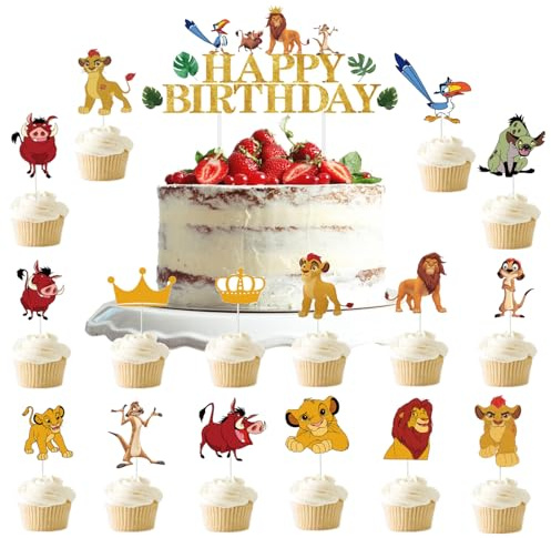 Lion King Tortendeko, Lion King Kuchen Deko, 17Pcs Tortendeko König der Löwen Geburtstagsdeko Cupcake Toppers,PQKL-party Deko Kindergeburtstag König der Löwen Geschenk Party Supplies Kinder