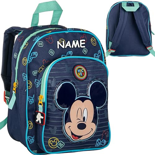 alles-meine.de GmbH Kinder Rucksack - Mickey Maus - inkl. Name - Tasche - wasserfest & beschichtet - Kinderrucksack - 2 Fächer - groß Kind - Jungen Mädchen - Kindergartentasche -..