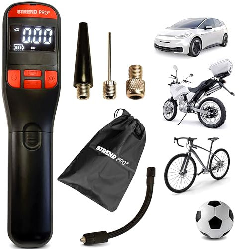 STREND PRO Mini Kompressor 10Bar | Akku Luftpumpe Auto 150PSI | LED | AUTOSTOP | Mobiler Mehrzweckkompressor - Fahrrad Pumpe, Autoreifen Akku Kompressor tragbar, Elektrische Ballpumpe | Luftkompressor