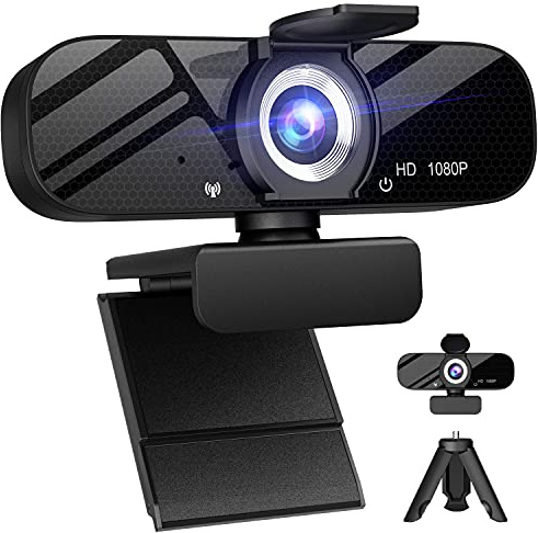 Tewiky 1080P Webcam with Microphone and Rotatable Tripod Wide Angle Camera for Desktop PC or Laptop Computer,Plug and Play, for Zoom/Skype/Teams, Conferencing and Video Calling