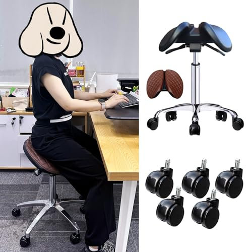 Generisch Fußbank Sattelhocker Ergonomischer Sattelhocker mit geteilter Sitzfläche Salon-Rollhocker mit 360 ° drehbaren Rädern Verstellbarer Sattelstuhl mit geteilter Sitzfläche für Zahnarzt/Praxis/