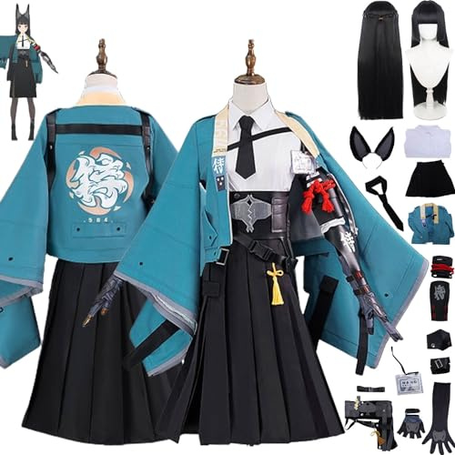 bbganlian Zenless Zone Zero Hoshimi Miyabi Cosplay Kostüm Outfit Spiel Charakter Uniform Komplettes Set Halloween Party Dress Up Anzug mit Perücke Kopfschmuck für Frauen Mädchen