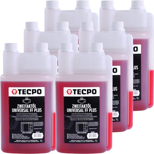 TECPO Zweitaktöl Universal 2-Takt FF Plus, teilsynthetisch, mit Fuel Fresh für Gemisch & Getrenntschmierung für Motorsäge, Rasenmäher, Mofa, JASO FD, ISO-L-EGD, API TC 1:50 mischbar