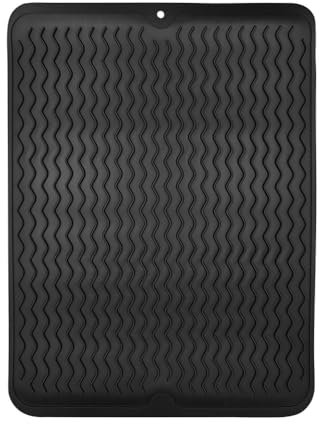 HAISHANG Silicone Dish Drying Mats, Easy Clean Draining Board for Kitchen Counter-top Tabletop Accessories, Heat Resistant and Non-Slip Dish Draining Mat, 15.8 x 12 inch (Black)
