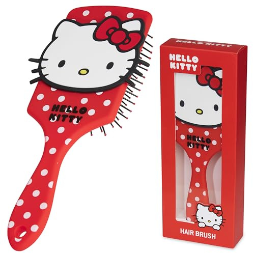 Hello Kitty Sanrio Brosse à Cheveux Fille ou Femme, Brosse Démêlante Paddle, Brosse à Cheveux Voyage, Accessoires Kawaii, Cadeau Anime (Hello Kitty Brosse)
