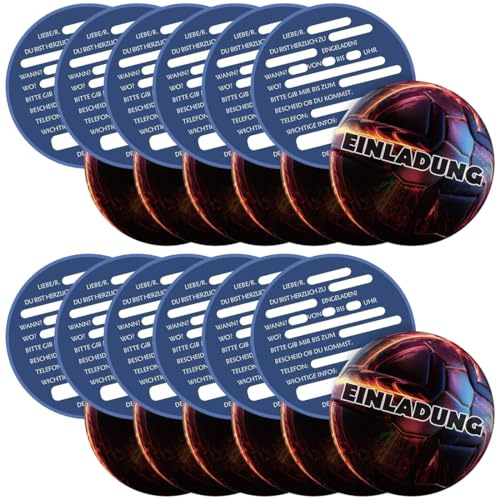 GXGM 12 Stück Fussball Einladungskarten Kindergeburtstag,11CM Fußball Einladungskarten,Coole Kinder Einladung zum Geburtstag für Jungs und Mädchen(Rund)