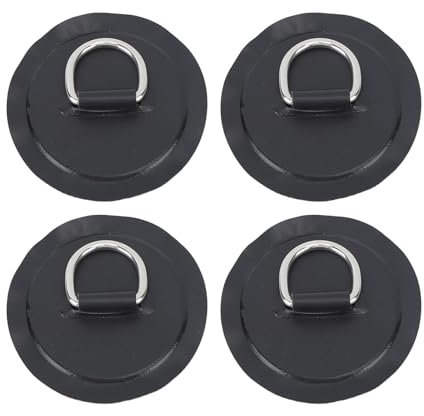 Buachois 4 Stück D-Ring-Patch, 9,9 cm Edelstahl-D-Ring-Patch, runde Form, PVC, Schlauchboot, Kanu, Floß, Surfbrett, Kajak, Zurrbefestigung, kein Kleber (Schwarz)