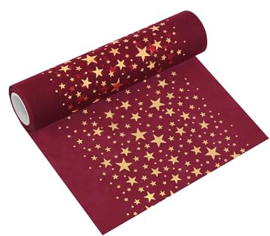 MODERNO Tischläufer Vlies Wein-Rot mit Goldenen Sternen – 5 m Länge, 20 cm Breite, Weihnachtsdeko für Festliche Tische & Events