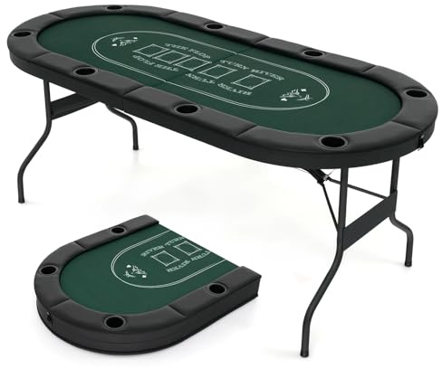 RELAX4LIFE Tavolo da Poker Pieghevole per 8 Giocatori, Tavolo da Texas Holdem Portatile con Fascia Imbottita, Supporti per Bicchieri in Metallo Profondi, Superficie in Feltro di Grado Casinò (Verde)