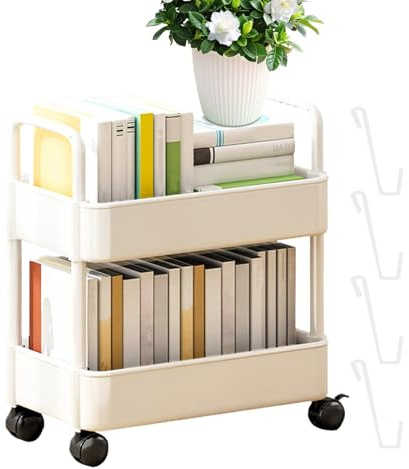 Generisch 2 Ebenen Bücherwagen Mit Rollen, Rollwagen Organizer Bücher, Schreibtisch Organizer Rollwagen, Aufbewahrung Rollwagen, Beweglicher Aufbewahrungsorganisator Für Bücherwagen, Heimorganisation