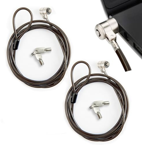 2 Pcs 6-Foot Laptop Locks，Hardware Security Chains with Keys，Sturdy Steel，3x7mm Lock Hole,for Samsung Lenovo Android and All Other Notebooks and Tablets，Silver