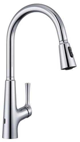 CREA Robinet de Cuisine Douchette Infrarouge Touchless Sensor, Mitigeur Cuisine Automatique à Infrarouge,Robinet Evier de Cuisine avec 3 Modes Douchette Extensible,Rotatif à 360°, Chromé