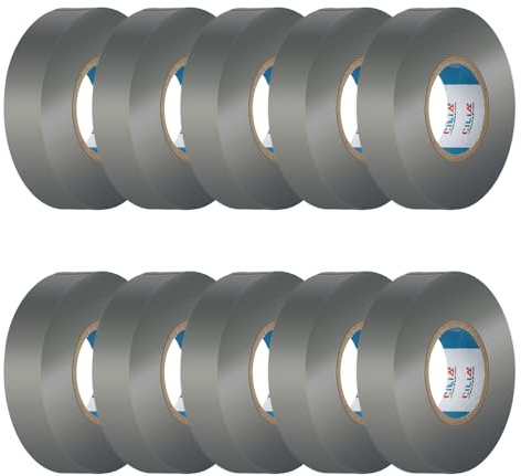CILIA 10 Stück Isolierband Elektriker PVC 19mm x 25m - Professionelles Klebeband Selbstverlöschend (Flammhemmend) - Nach IEC 60454-600V - Für Kabelreparatur - Grau