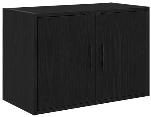 vidaXL garage wall cabinet - black engineered wood cupboard with ample storage space for tools and accessories - organized, durable, versatile mount for garages, utility rooms, workshops