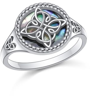 HOOHWE Keltischer Knot Ring für Damen 925 Sterling Silber Abalone Shell Keltische Knoten Ringe Irischer Schmuck Geschenke für Frauen Ringgröße 57