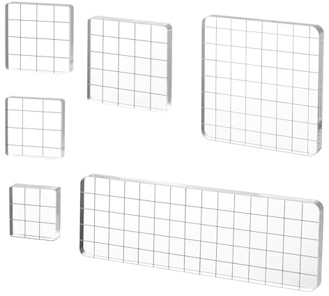 Giantree 6 Stück Acryl Stempelblock Set, Acrylblock für Silikonstempel, 2,5/3/3,8/5/7,5/15cm Klar Acrylblock mit Gitter Acrylblock für Silikonstempel Deko Fotoalbum Scrapbooking Gerade