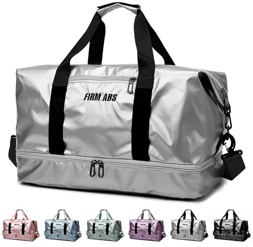 LEcylankEr Sporttasche Damen Kleine Sporttasche mit Schuhfach und Nassfach， wasserdichte Gym Bag，für Sport, Fitness，Reisen (Silber)