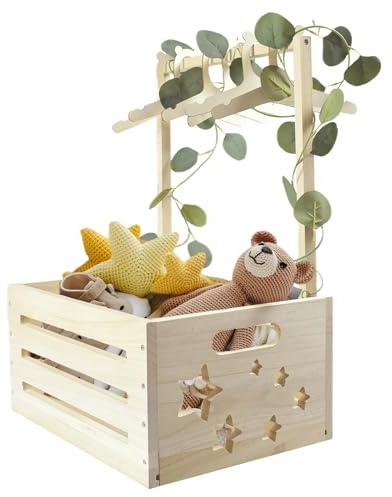 Umtiti Holz Baby Geschenk Korb mit Griff, Kinder Kleiderbügel und Girlande, Baby Aufbewahrungskorb, Baby Dusche Kiste Schrank, personalisierte Baby Korb für schwangere neue Eltern.Star Wood-DE