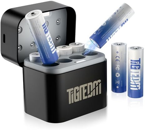 8PCS 1,5V AA Lithium Batterie Ricaricabili con Caricabatterie 8 Slot, 3000mWh Dobbia A Pile Ricaricabili con display a LED ricarica rapida, Ricarica stoccaggio in Uno