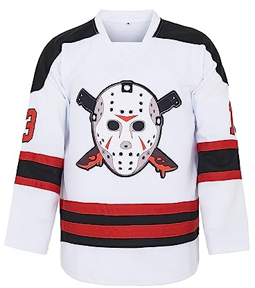 Maillot de hockey sur glace Voorhees 13 Movie pour homme cousu Halloween, blanc, Taille M