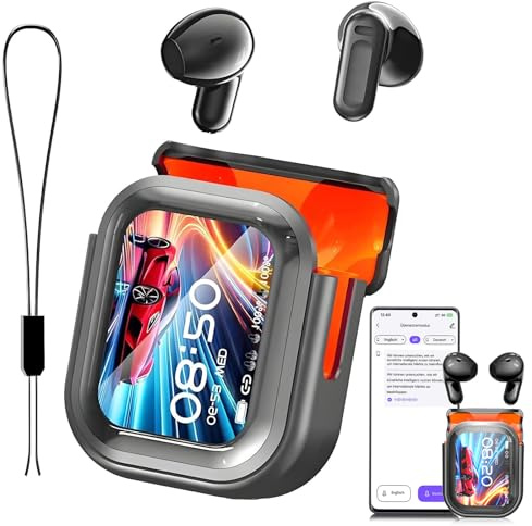 NE20 Translation Earbuds Real Time - AI 135 Language Translator Earbuds, 6 Translation Modes, LCD Touch Screen, 4-in-1 Translating Ear Buds Wireless Bluetooth 6.0 Headphones for Travel Learning