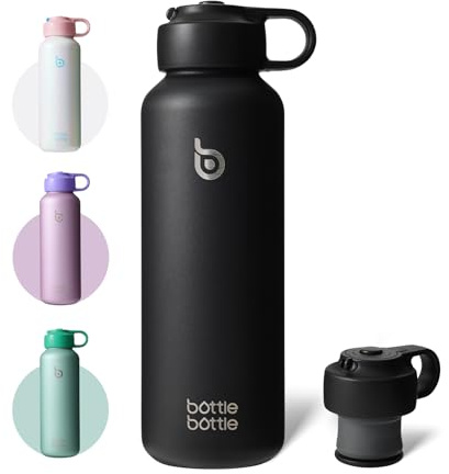 BOTTLE BOTTLE Edelstahl Trinkflasche 600ml – Isolierflasche für kohlensäurehaltige Getränke, BPA-frei, auslaufsicher, mit Tragegriff, ideal für Sprudelwasser, Sport, Schule & Reisen (Schwarz)