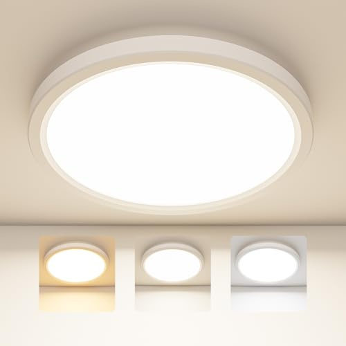 Deckenleuchte LED Deckenlampe, 18W 3Farben-3000K/4000K/6500K, 1800LM/IP44 Wasserfest Modern Ultradünn Rund Badlampe Decke, LED Deckenleuchte für Badezimmer, Wohnzimmer, Schlafzimmer, Küche (29cm)