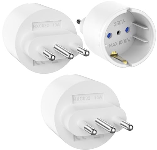 Ticenpe Adapter Italien Steckdose 3 Stück Reiseadapter Italia, Europa/Deutschland auf Italien Reisestecker für Italien, Syrien, Uruguay, Chile, Malediven, Steckdosenadapter Italien Typ-L