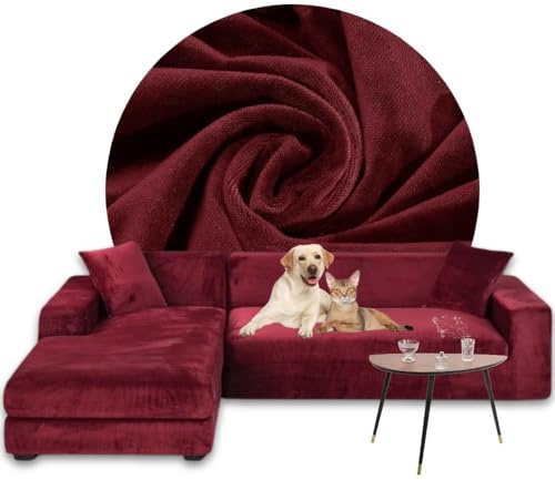 Domidekor Sofa Überzug L-Form – Elastischer Samt Couchbezug, Weich und Wasserdicht – Couch Überzug für 2/3 Sitzer, Universal Sofaüberwürfe mit Anti-Rutsch-Schaumstoffe, Bordeaux, Links