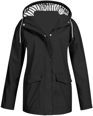 Waterproof Jacket for Women Uk Lightweight Casual Windproof Hooded Raincoat Outdoor Plus Size Hiking Drawstring Ladies Jackets waterproof coat womens Black XXL