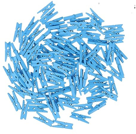 FUTUREORYY 100 Piezas Pinzas Fotos Mini Madera Natural Clips Utilitarios Versátiles para Colgar Fotos Decoración Manualidades Azul