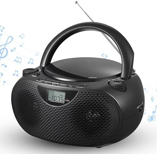 GYKOZY Lettore CD Portatile, Giradischi Vintage del Lettore, Radio del Lettore Desktop, con Radio Stereo FM CD-R/CD-RW / MP3 / USB/SD /, Display LCD | Jack USB/AUX/Cuffie
