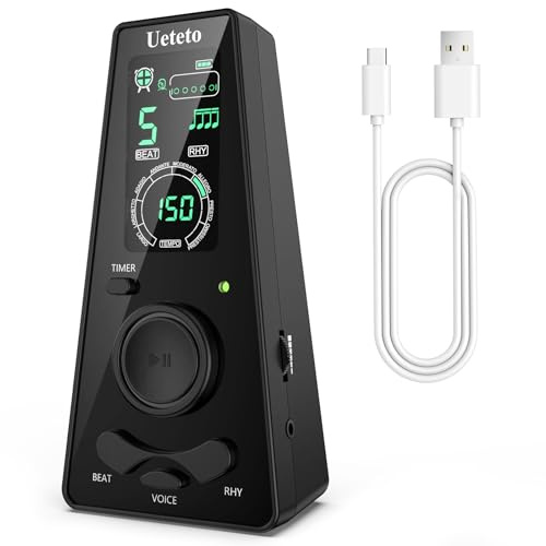 Ueteto Digital metronom för piano, gitarr, trumma, fiolövning, metronom med mänsklig röst och hörlursuttag, 9 rytmer, 40-208 BPM, timerfunktion för musiker
