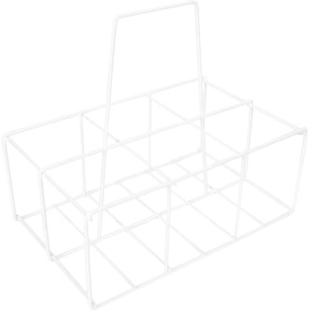 HOLIDYOYO Portable Iron Milk Bottle Storage Rack Handheld Beer Bottle Carrier Basket Anti-aging Kitchen Organizer for Party and Home Use White