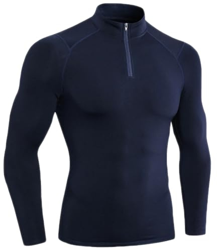 Hiver Tee Shirt Thermique Homme Manche Longue, Fermeture Eclaire Quater, Baselayer Maillot Running Vetement Fitness Top pour Sports Jogging Musculation Chemise