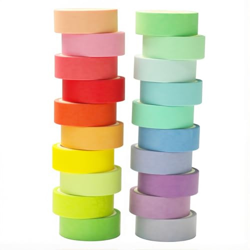 20 rollos washi tapes, cinta adhesiva decorativa, cinta adhesiva de colores, cinta de enmascarar, para arte, diarios y manualidades (5 m x 15 mm/rollo)