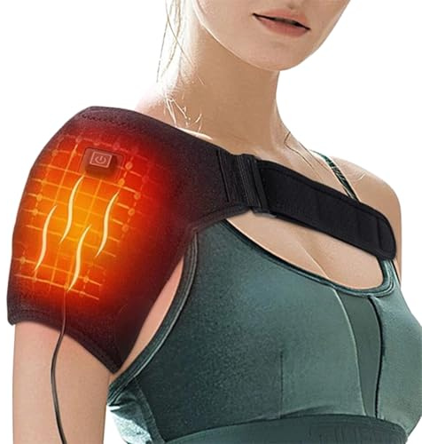 Masajeador de hombros inalámbrico con calefacción, portátil, con calefacción, del dolor del manguito rotador, ajustable de 3 niveles de calor y vibración, se adapta a la izquierda o derecha de