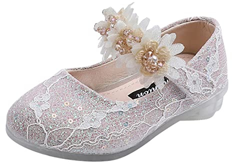 vaolkwsacz dopskor flickor 27 klädskor glitter prinsesskor barn fest halvskor med pärla och blomma kardborreband söta kvällsskor Mary Janes prinsesskor födelsedag skolskor