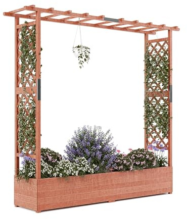 Zstar Jardinera Elevada De Madera con Pérgola: Jardinera De Madera De 45 Pulgadas con Pérgola Lateral, Dosel Suspendido, 4 Orificios De Drenaje y Jardinera Vertical Independiente.