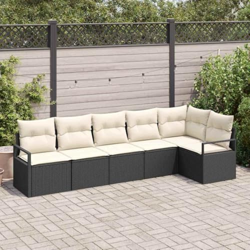 Frdhee Muebles de balcón Muebles al aire libre Muebles de Jardín,Sofá Set 6 Piezas Poli Ratán Negro,Grupo de Asientos de Jardín para Jardín Terraza Balcón,