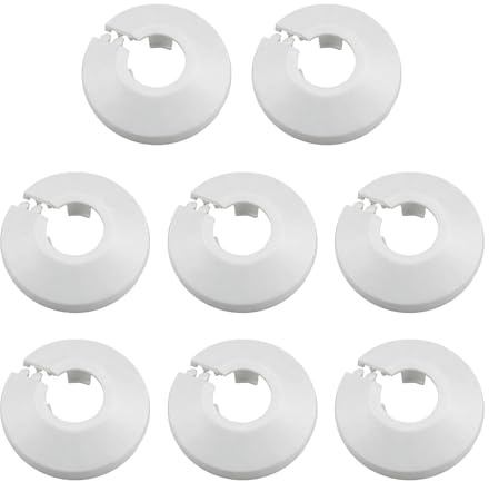 8 PCS White Plastic Radiator Pipe Covers - Durable PVC Pipe Collars, 15mm Pipes Decoration
