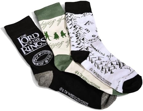 Elbenwald Le Seigneur des Anneaux - Lot de 3 chaussettes dans une boîte cadeau Les Compagnons Hommes Femmes Unisexe Multicolore Mélange de coton, Blanc., 42-48
