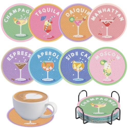 8 stycken cocktaildiamantmålning underlägg, cocktail diamant koppunderlägg