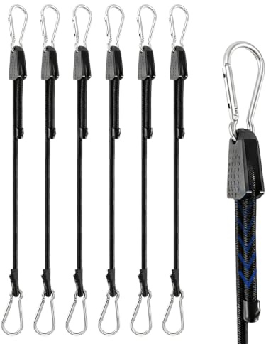 BORISCA 6 Pcs 100cm/3.28ft Adjustable Bungee Cords with Carabiner Hook | excellent elasticity, adjustable length, wear-resistant, black bungee cords with carabiner clips for car boat bicycle camping