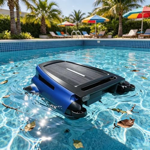 Robotic Pool Cleaner with Ultrasonic Sensor Navigation, 20-Hour Battery Life, 5-Liter Dust Basket for Efficient Pool Surface and Waterline Cleaning