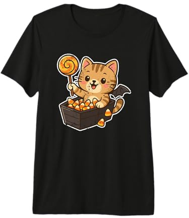 Gatto con Lecca-Lecca e Candy Corn Maglietta Premium