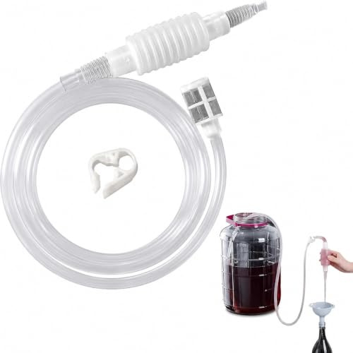 1.6m Home Brew Siphon Tube Kit, Manual Squeeze Pump with Mesh Filter & Flow Stop Clip for Wine Beer Juice | Food-Grade Siphon Transfer Hose, Quick Priming Sediment Filtered Liquid Siphon for Home Brewing & Bottling