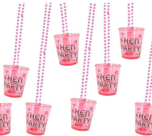 10 x Hen Party Do Willy Shot Glasses With Pink Necklace Hen Party Accessories - Handily carried on the pink beaded chain around your neck